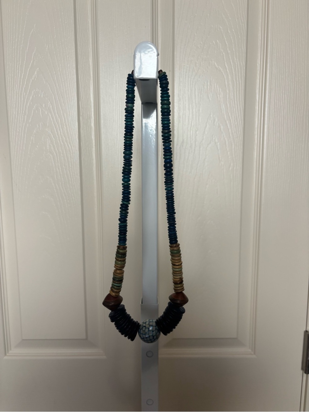 Vintage chunky Beaded Statement Necklace in Teal and Brown